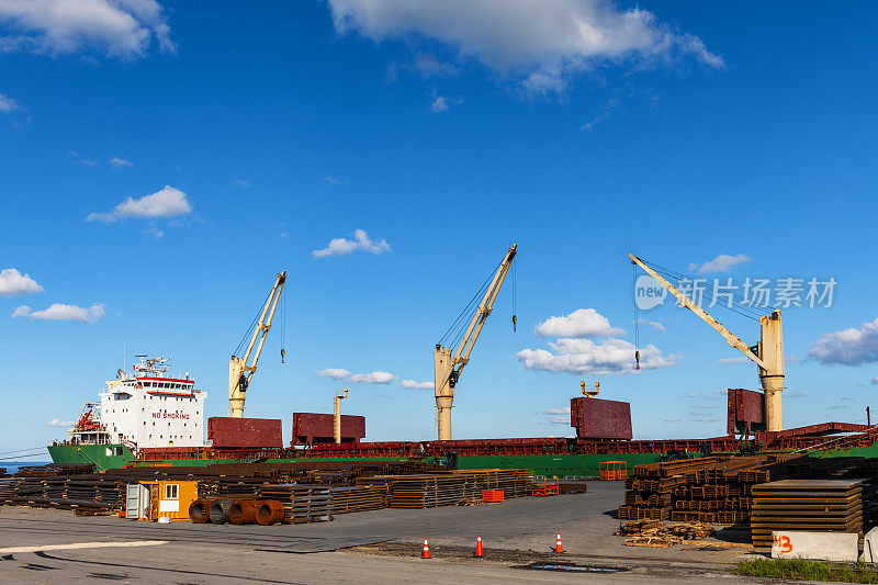 container ship at harbor in Trois-Rivieres in Canada